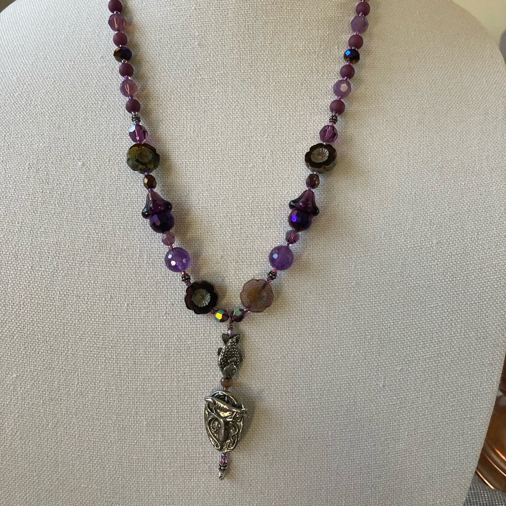 NWT Fish & Octopus Pendant Necklace w Amethysts Swarovski Crystals & Cze…
